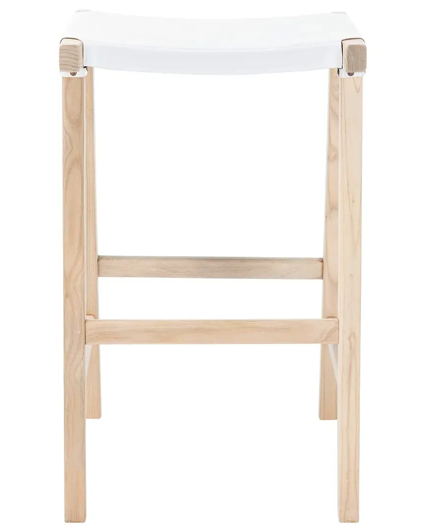 Aariz Rectangle Bar Stool - White, Leather