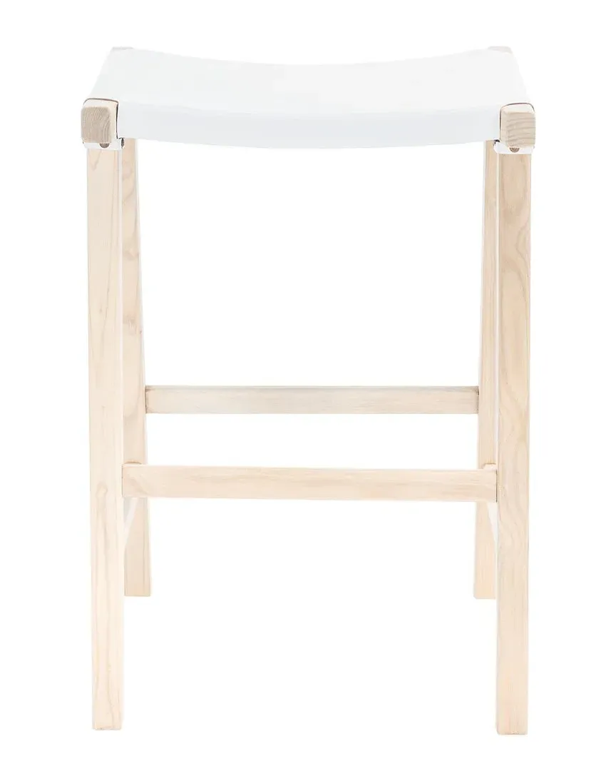 Aariz Rectangle Counter Stool - White, Leather