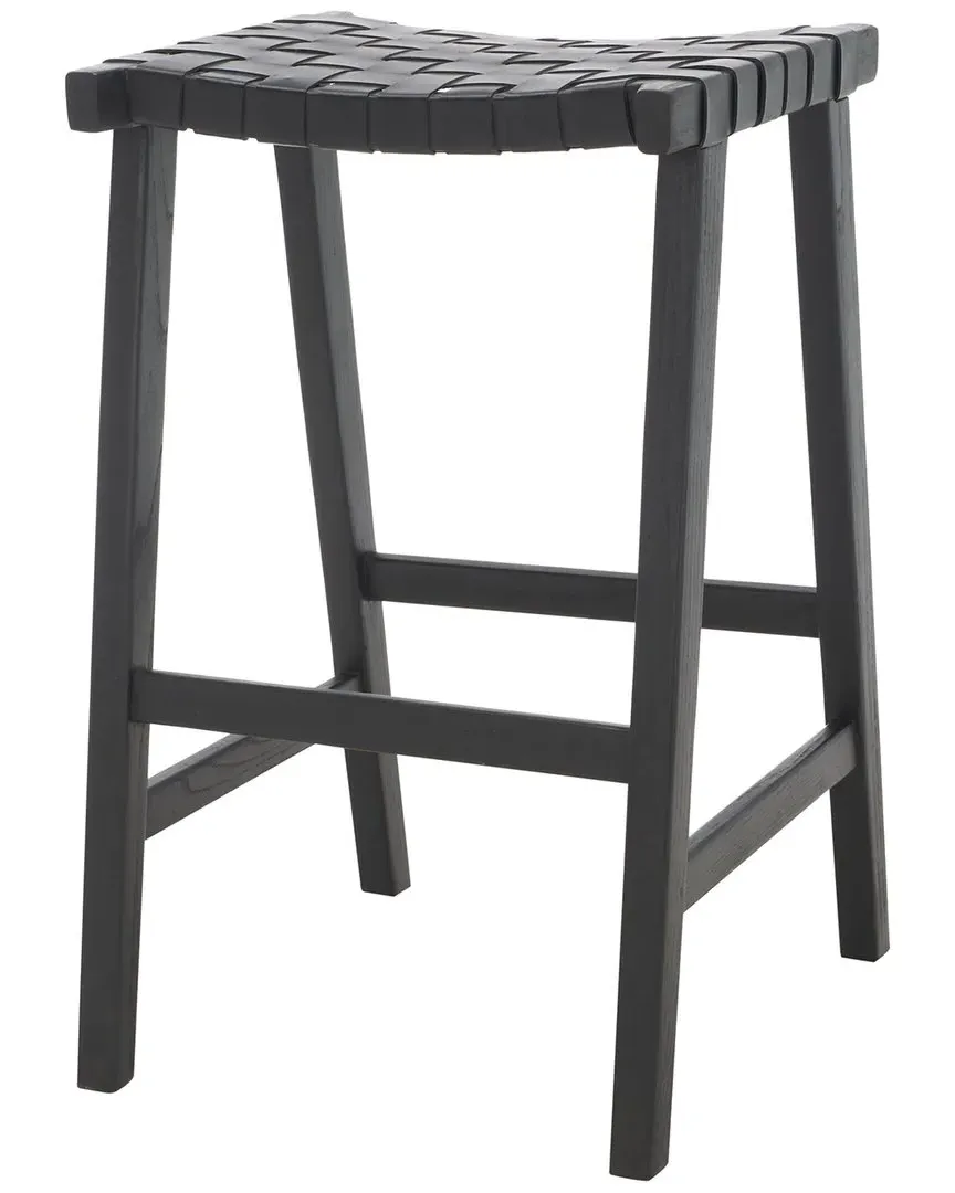 Abreu Rectangle Barstool - Black, Leather