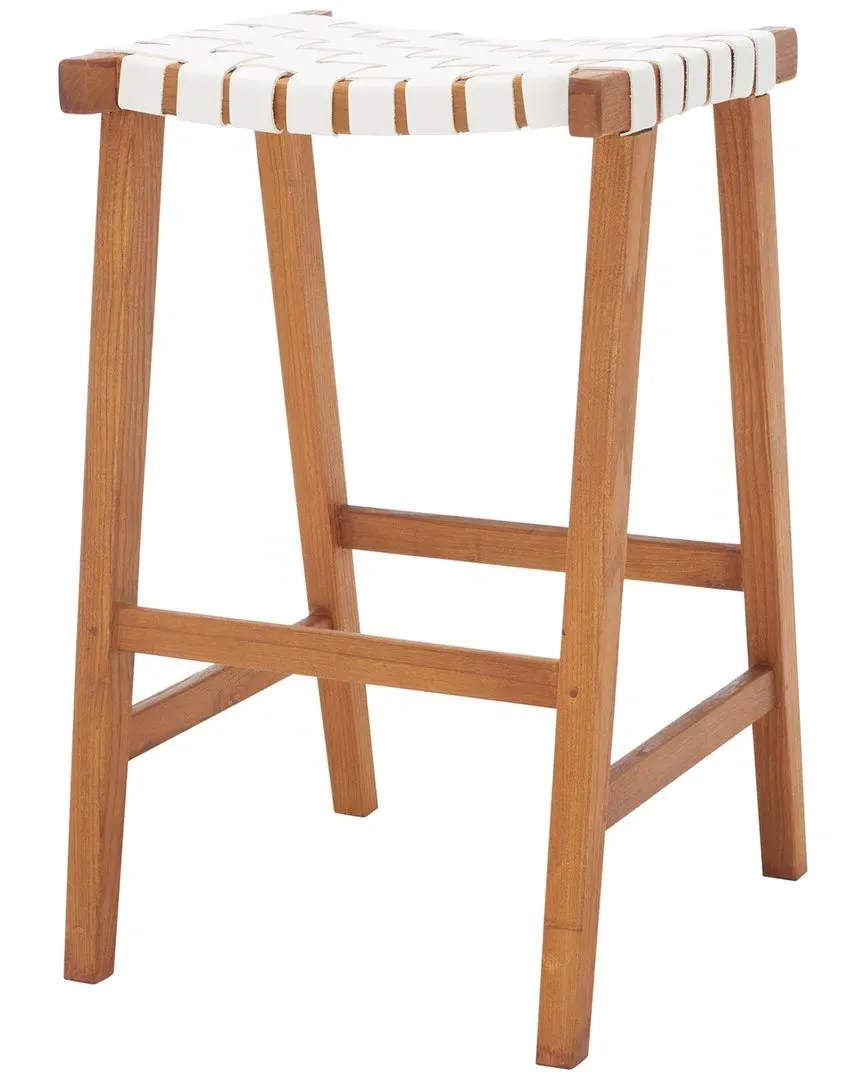 Abreu Rectangle Barstool - White, Leather