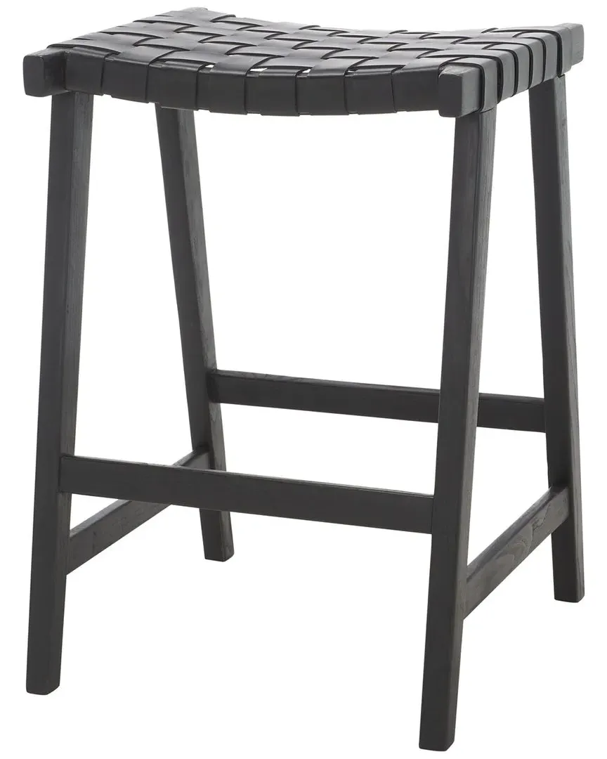 Abreu Rectangle Counter Stool - Black, Leather