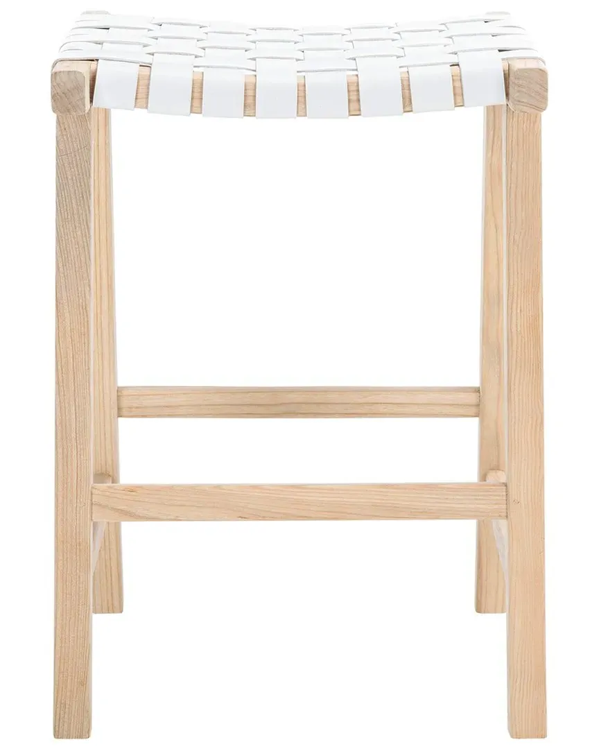 Abreu Rectangle Counter Stool - White, Leather