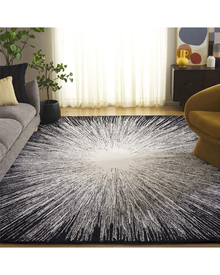 Abstract Black Haze Hand-Tufted Rug - Black, Wool