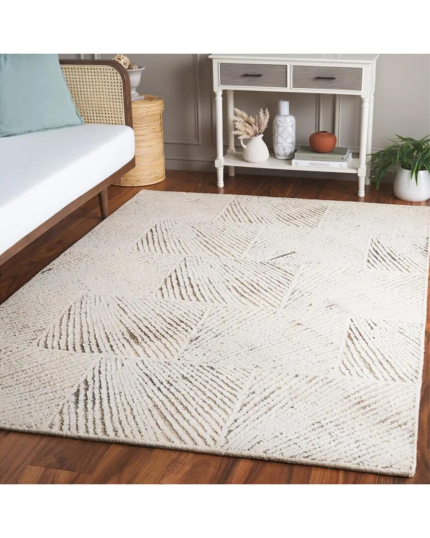 Abstract Hand-Tufted Wool Rug - Brown image