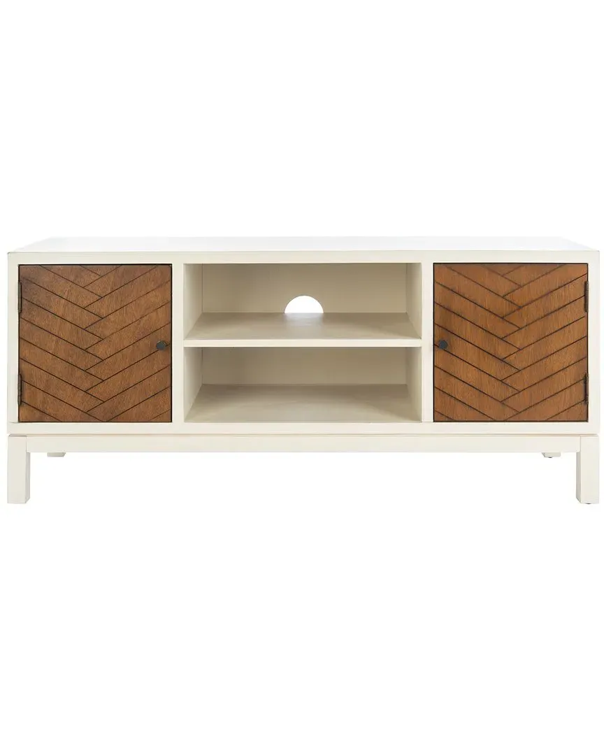 Ajana 2-Door Media Stand with Shelf - White, Pine
