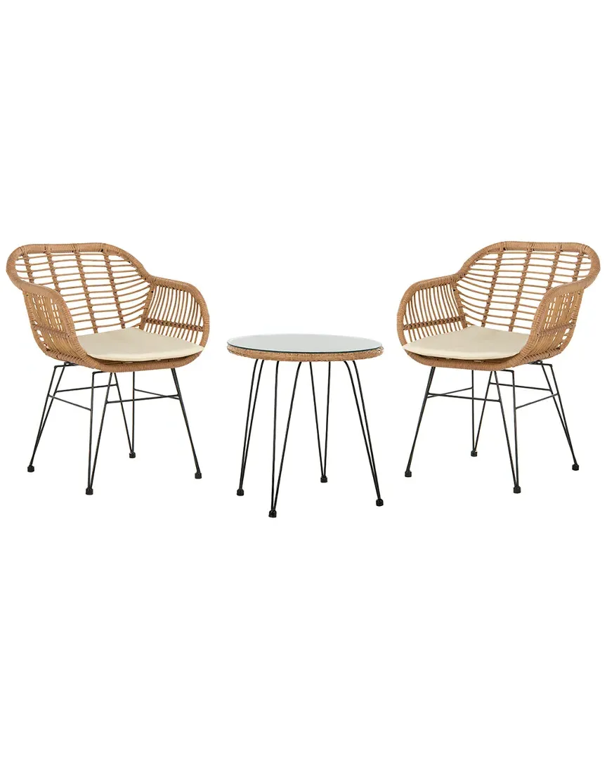 Alton Outdoor 3-Piece Lounge Set - Light Brown, Rattan