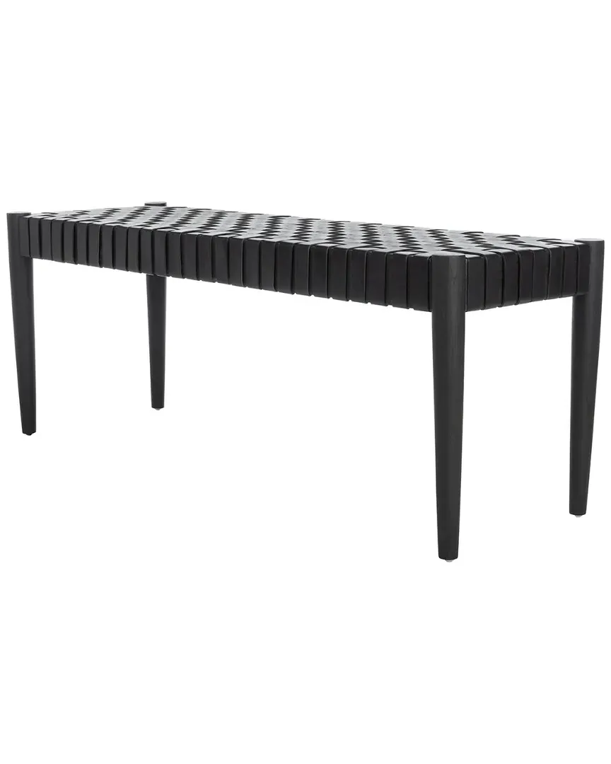 Amalia Leather Weave Bench - Black