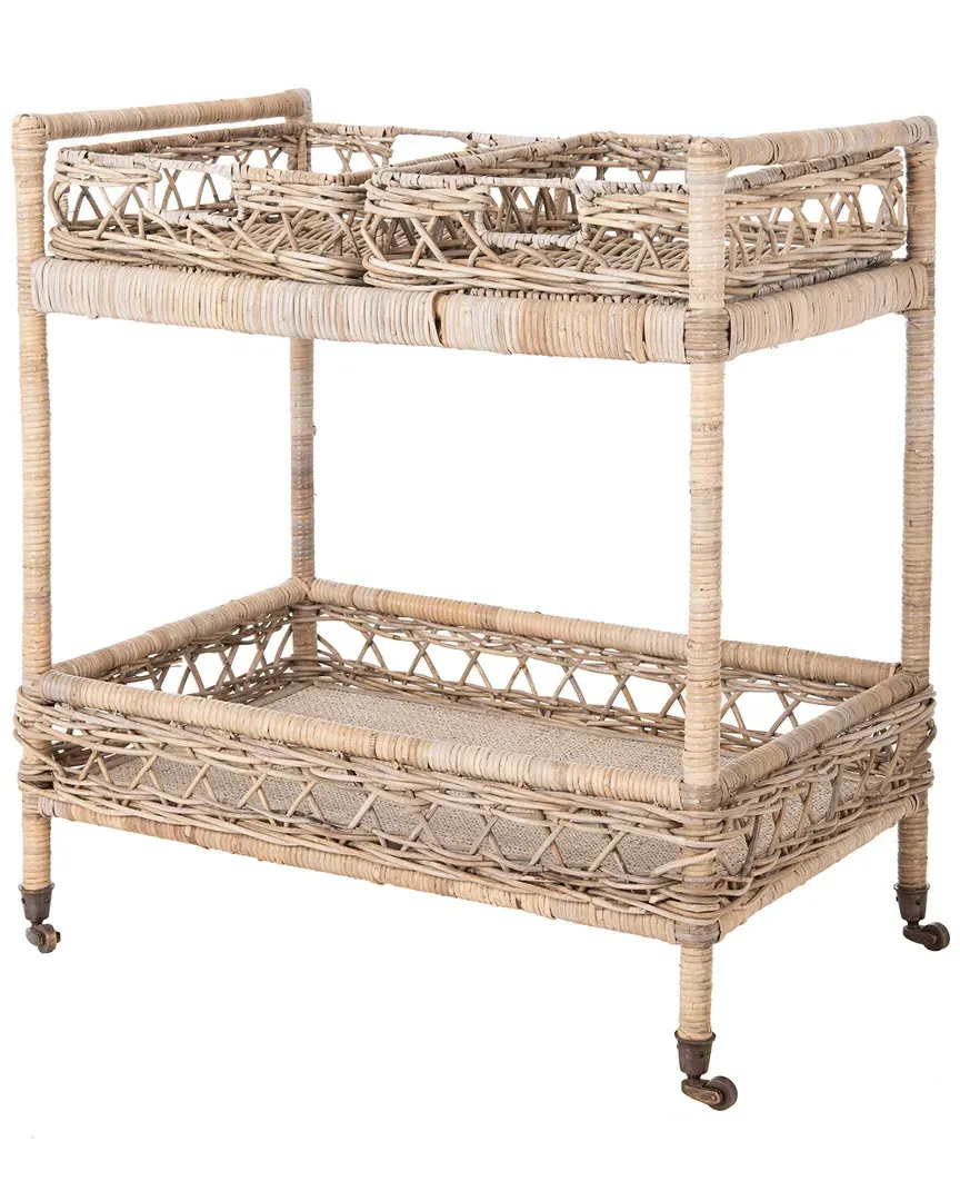 Ambrose 2-Tier Bar Cart - Grey, Rattan