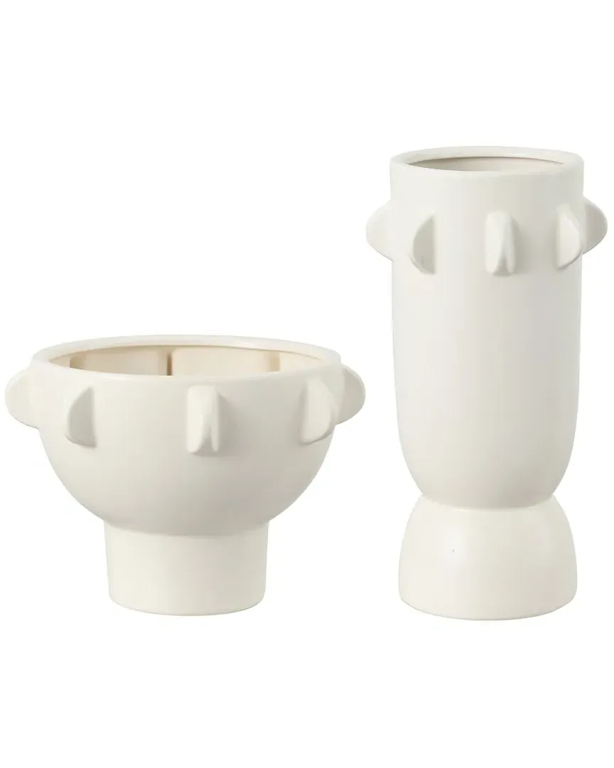 Amias Set of 2 Ceramic Tab Vases - Off White
