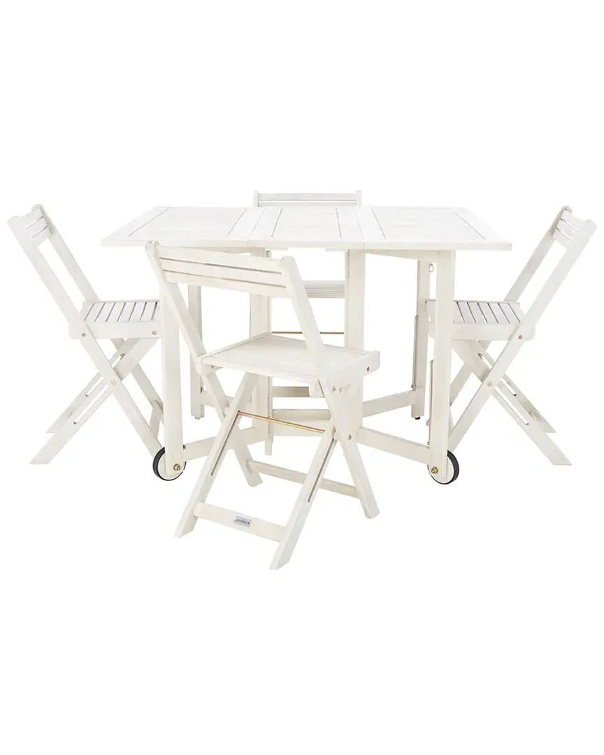 Arvin Foldable Dining Table & Chair Set - White, Acacia Wood image