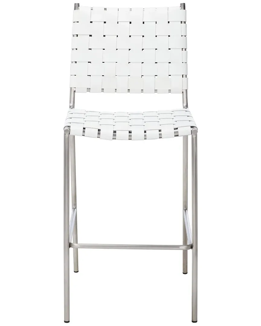Bahari Woven Counter Stool - White, Leather