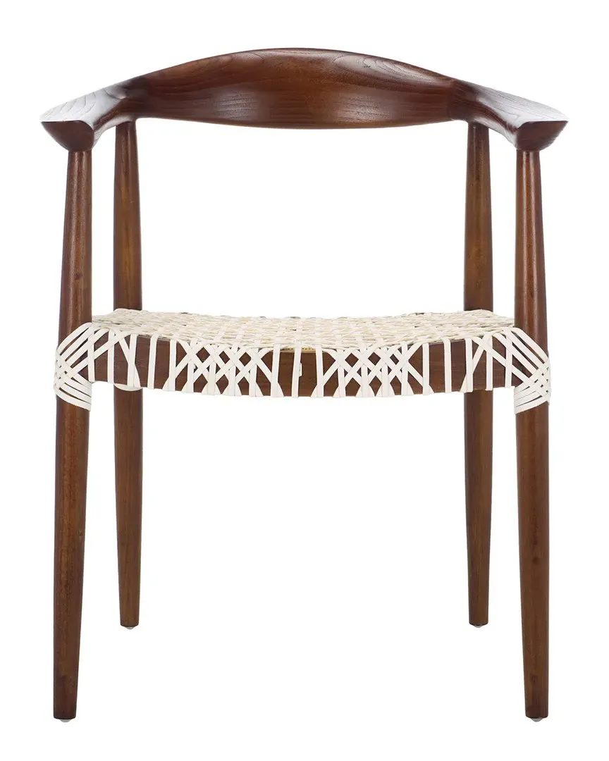 Bandelier Arm Chair with Woven Seat - White, Teak image