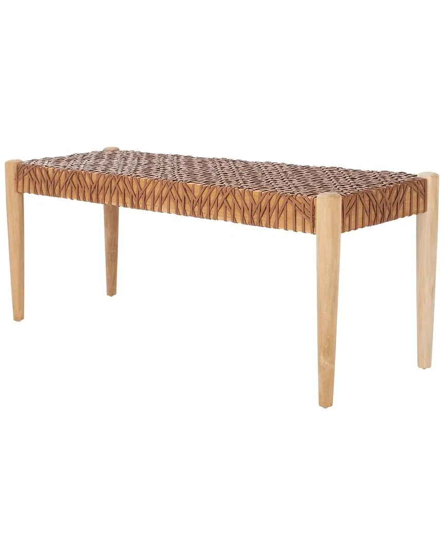 Bandelier Leather Weave Bench - Brown, Teak image