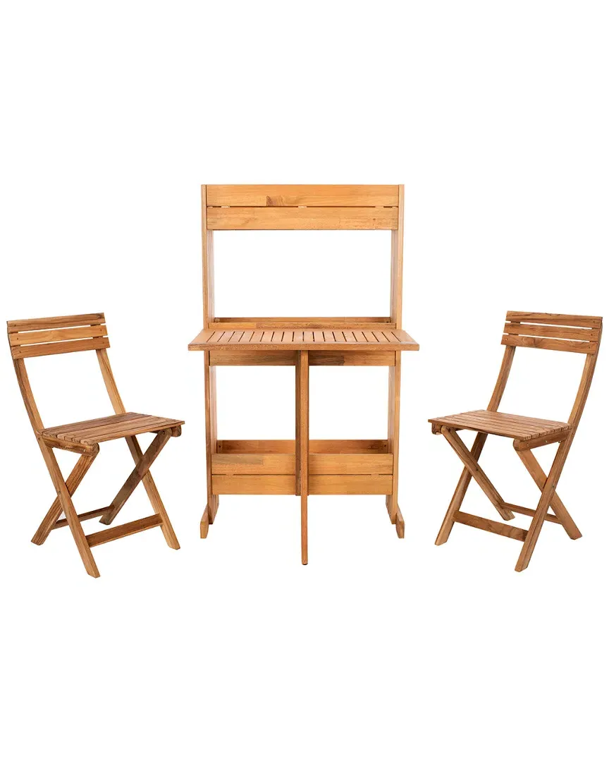 Barley 3-Piece Bistro Set with Flower Shelf - Natural, Teak