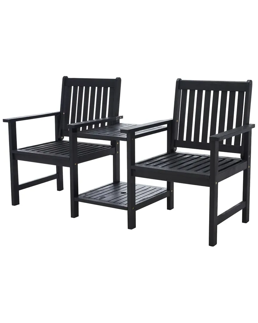 Brea Twin Seat Bench with Table - Black, Acacia image