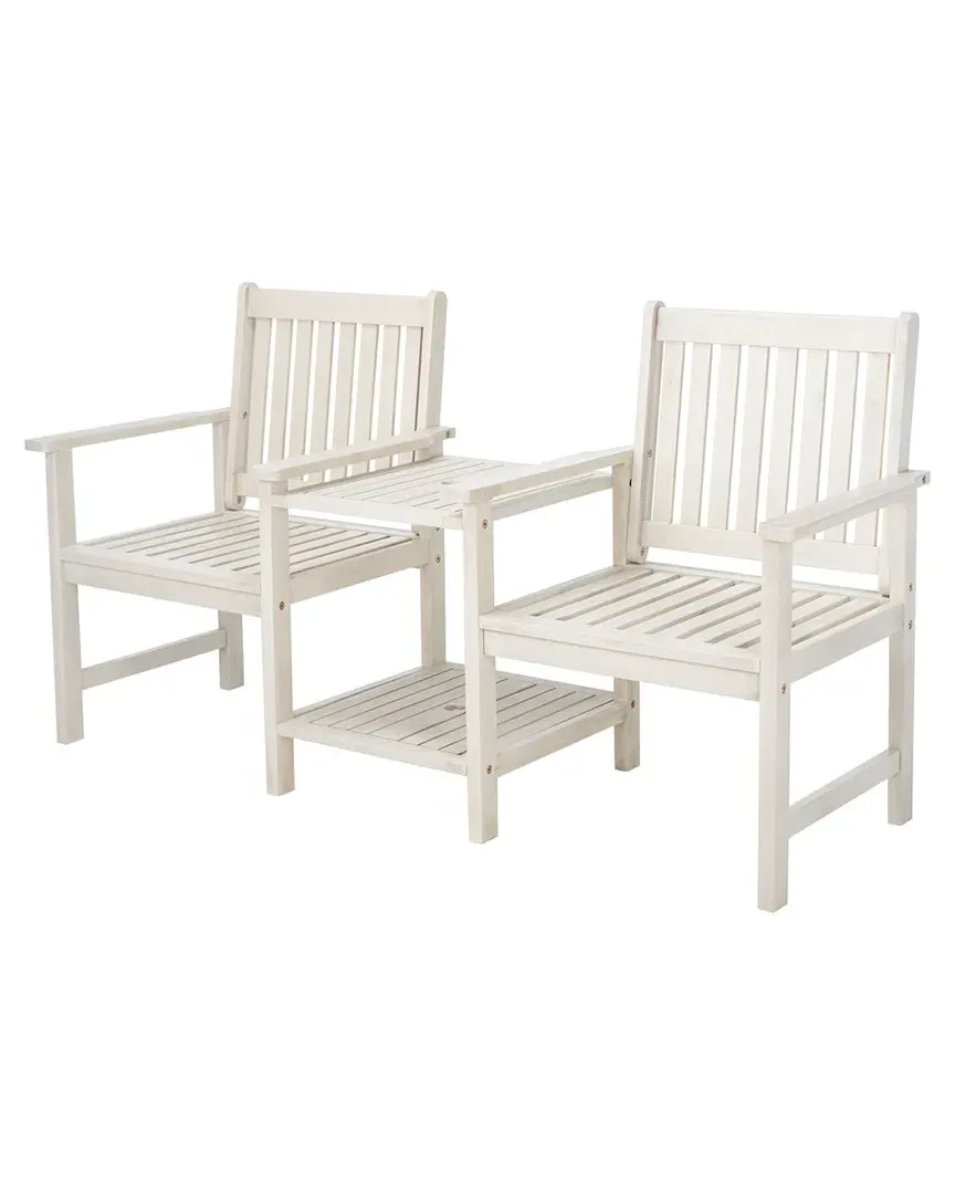 Brea Twin Seat Bench with Table - White, Acacia