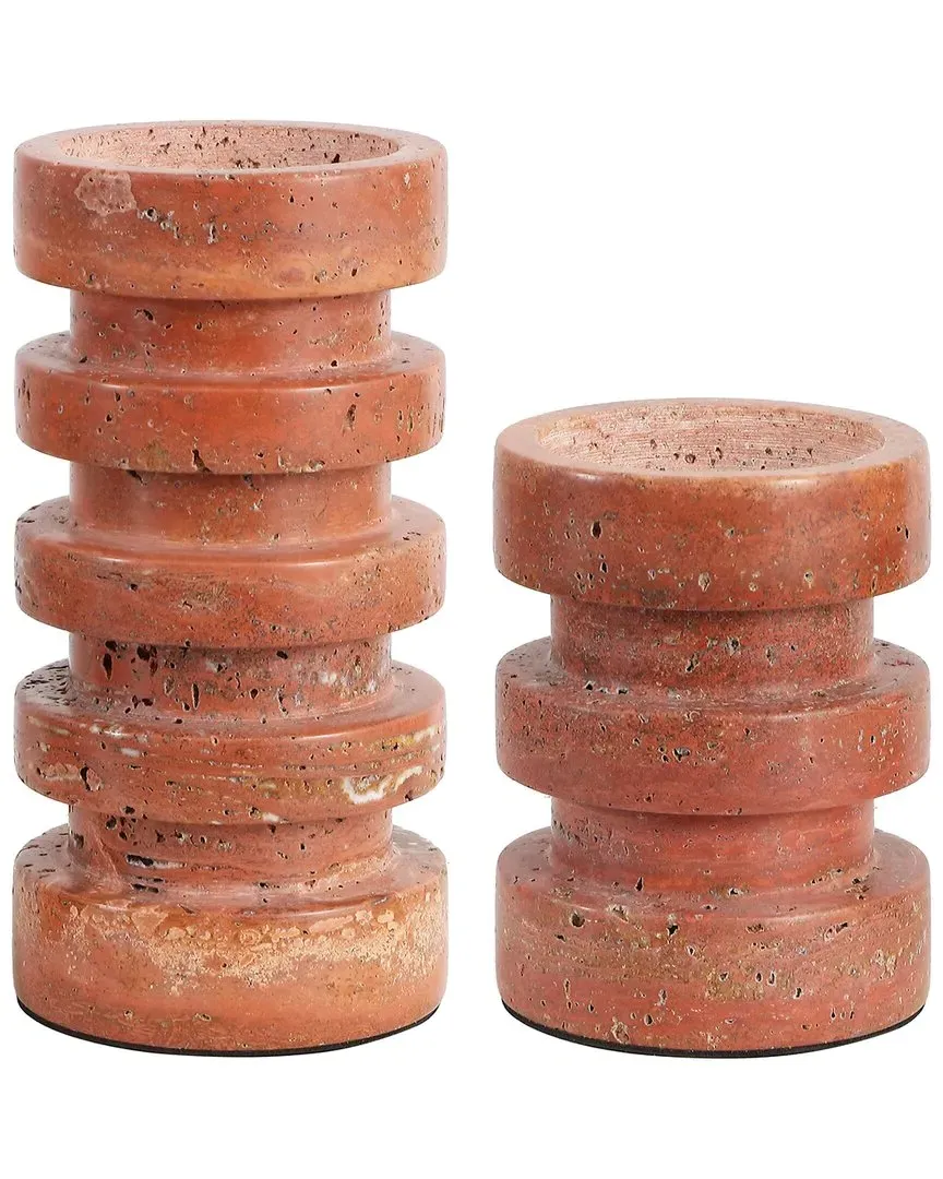 Capri Set of 2 Candle Holders - Orange, Travertine