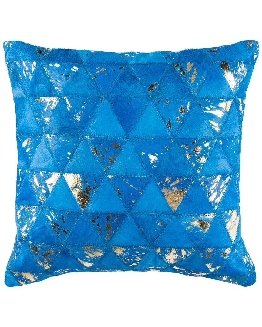 Clairton Metallic Cowhide Pillow - Blue, Cowhide