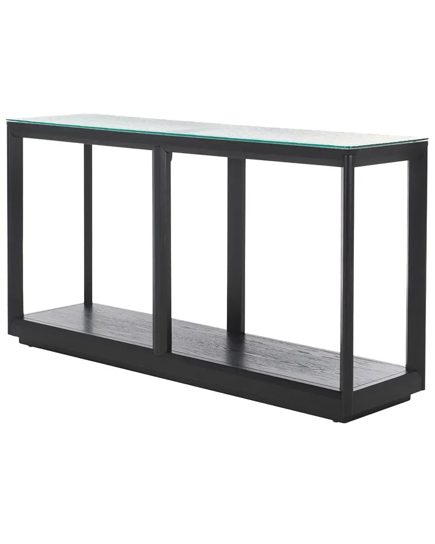 Benecarlo Glass Top Console Table - Black, Rubber Wood image