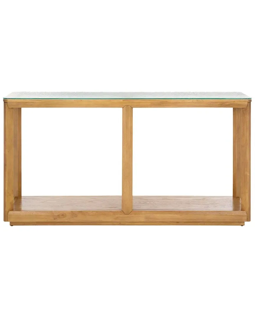 Benecarlo Glass Top Console Table - Natural, Rubber Wood