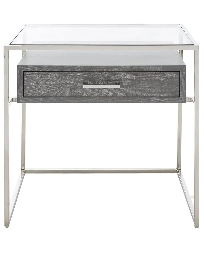 Caelan Glass Nightstand - Light Grey, MDF Veneer image
