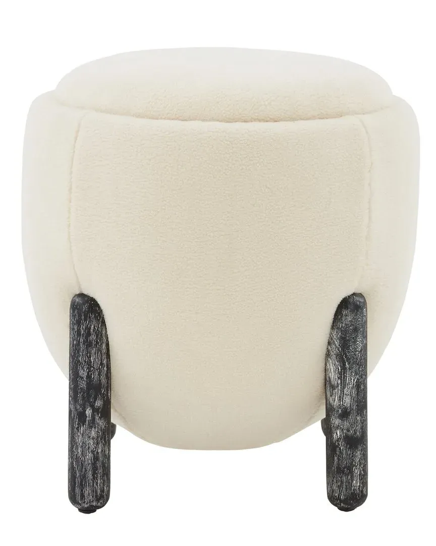 Clarabella Round Ottoman - Cream, Faux Shearling