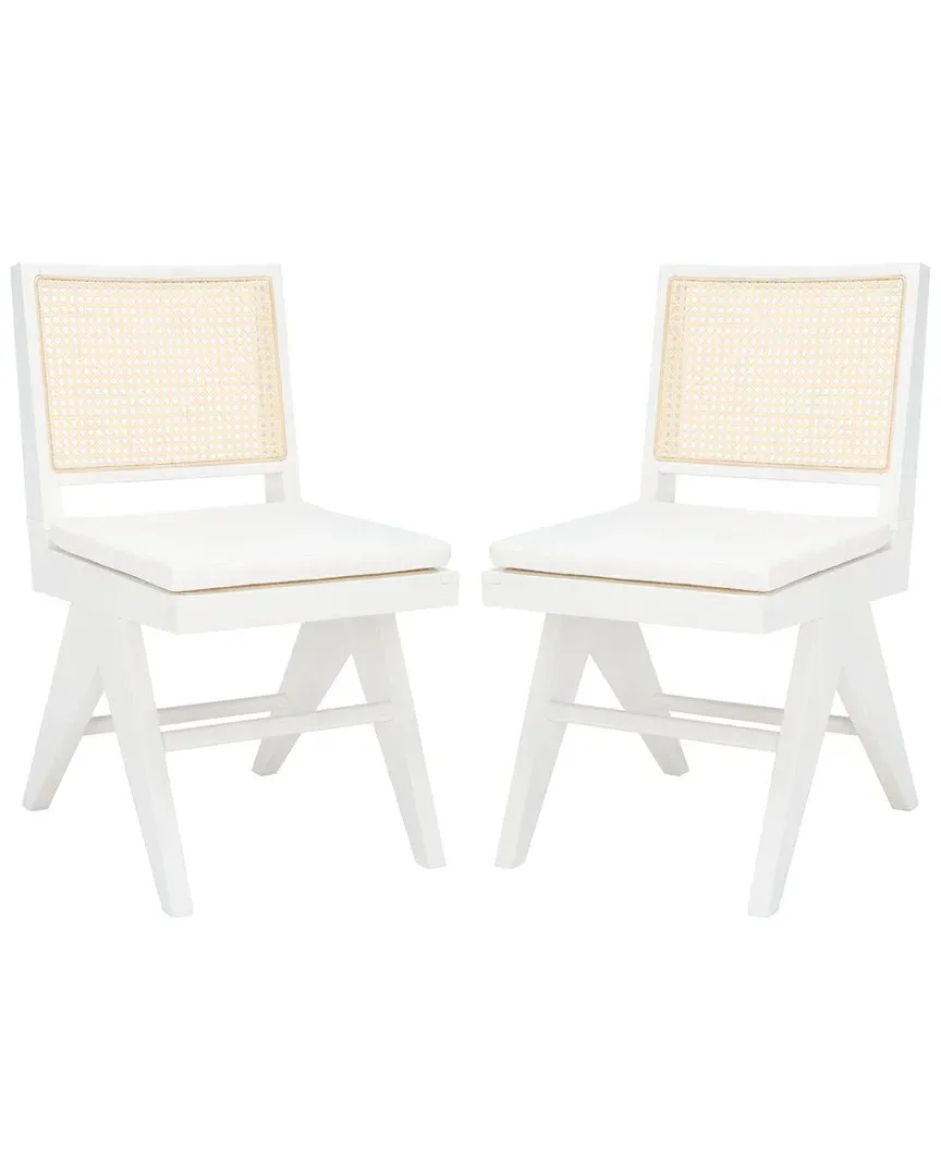 Colette Set of 2 Rattan Dining Chairs - White, Ash Wood