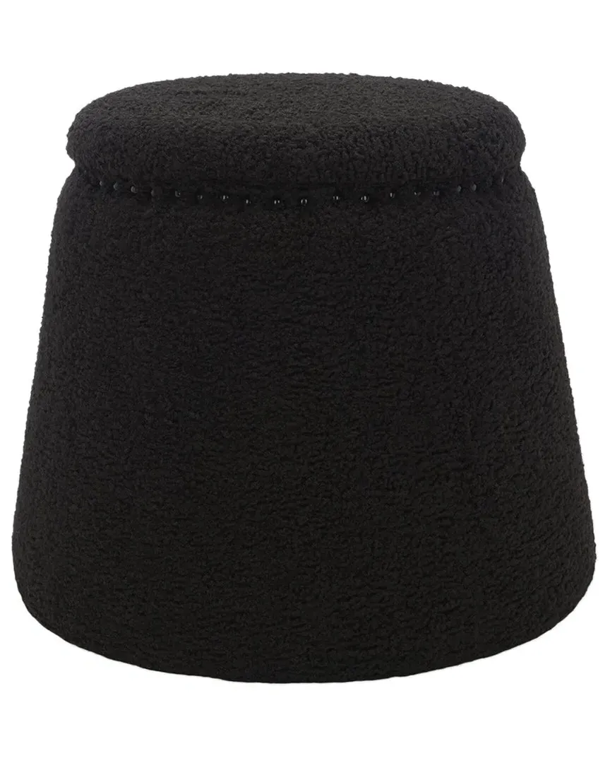 Ellerose Round Ottoman with Nailhead Trim - Black, Faux Wool image