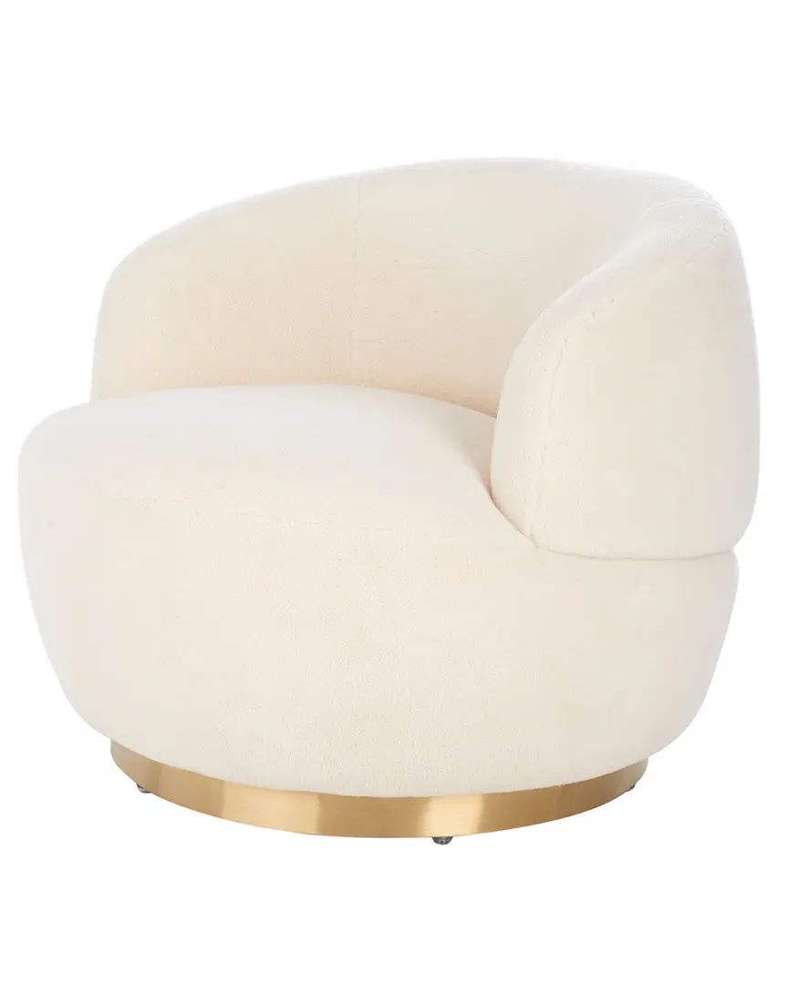 Flynn Faux Lamb Wool Swivel Chair - Ivory, Wood image