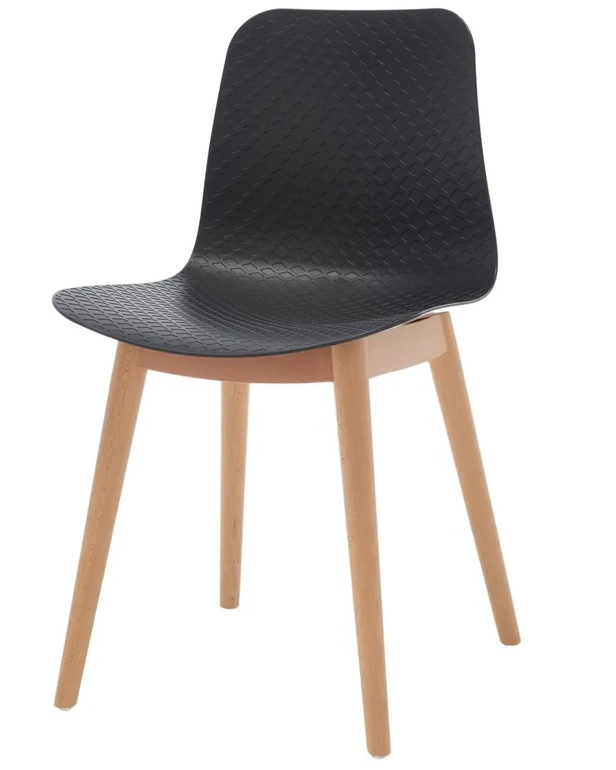 Haddie Set of 2 Molded Plastic Dining Chairs - Black, Beech