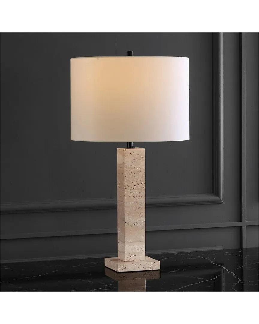Hannabeth Travertine Table Lamp with Dimmer - White