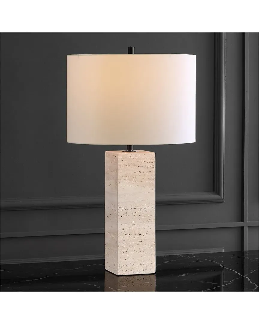 Katebryn Travertine Table Lamp with Dimmer - White