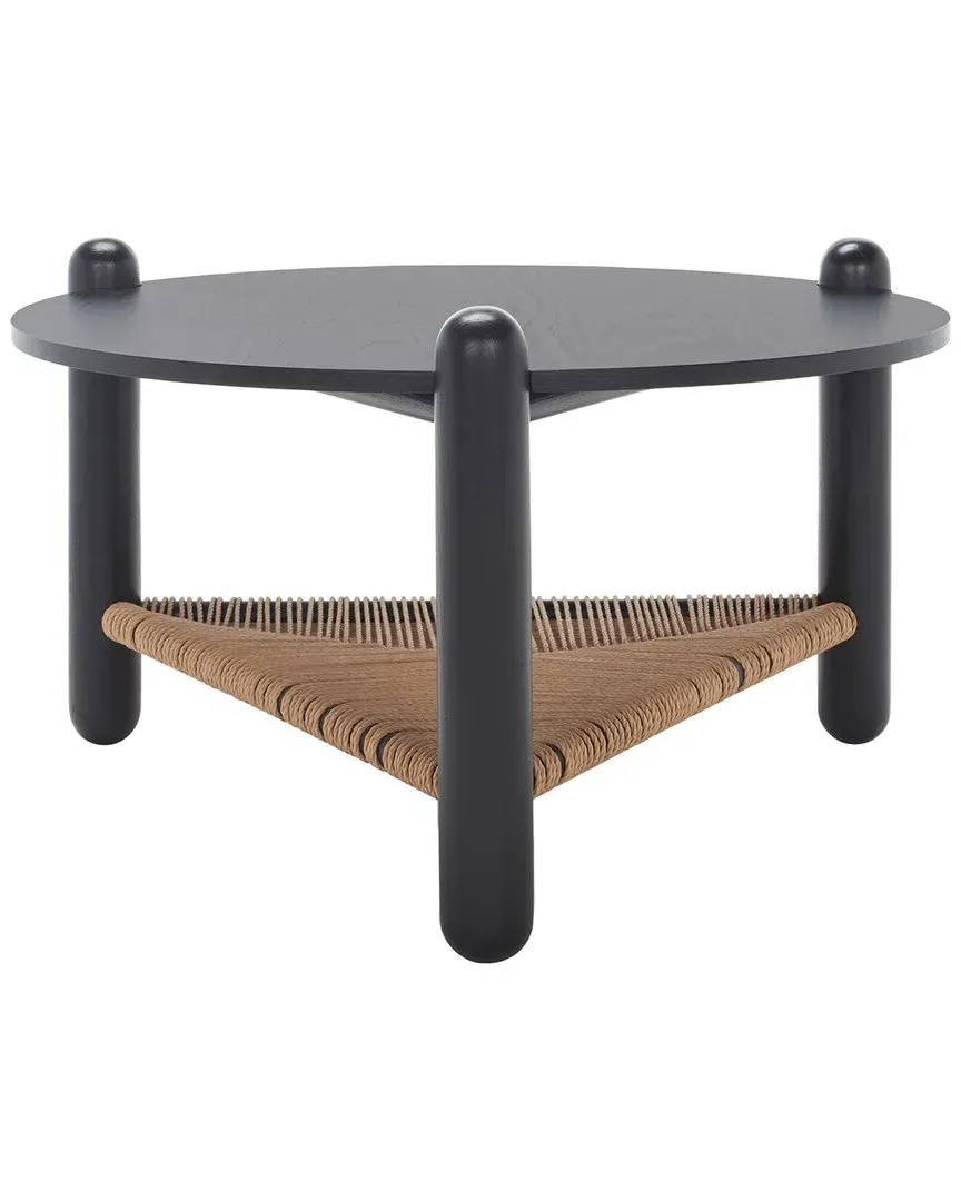 Macianna 2-Tier Coffee Table with Woven Shelf - Black, Ash Wood image