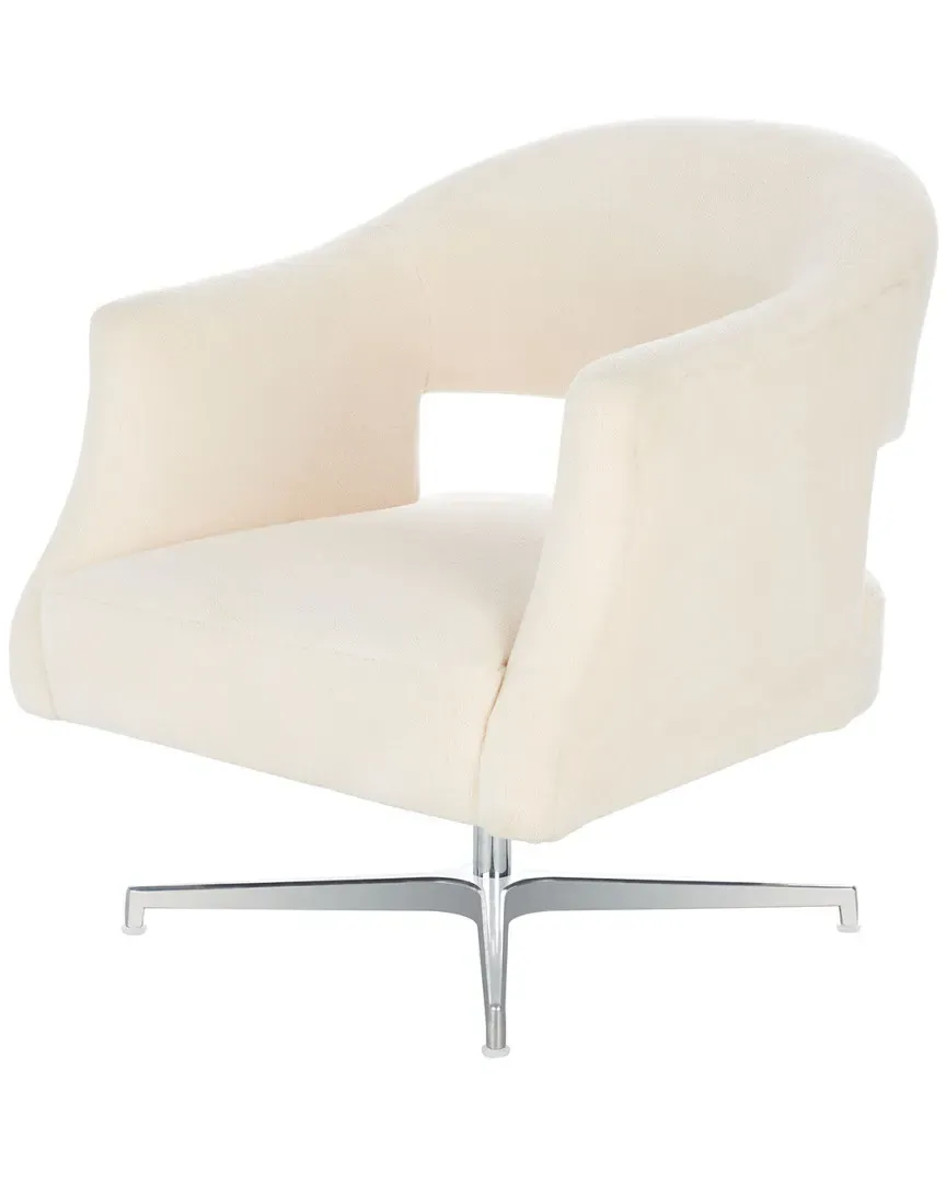 Quartz Swivel Accent Chair - Ivory, Solid Wood
