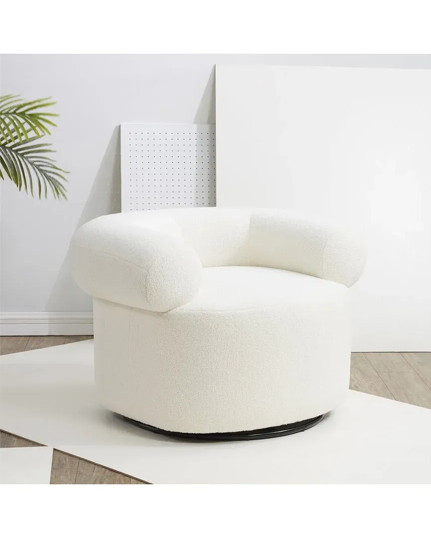 Sadie Swivel Accent Chair - White, Faux Shearling