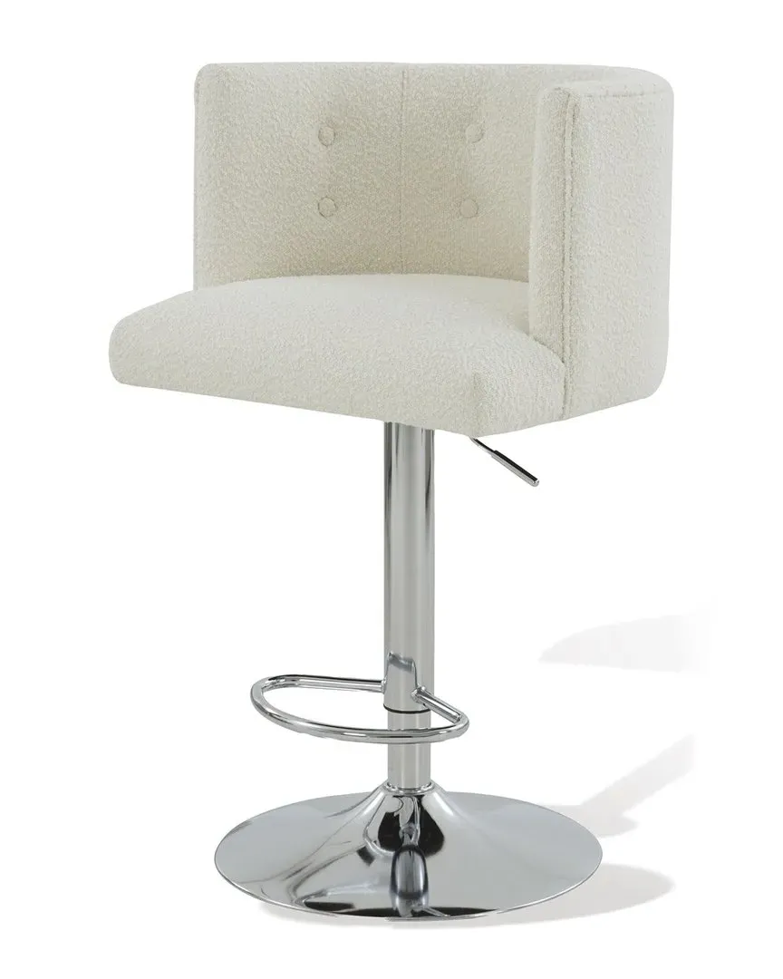 Zayna Adjustable Barstool - White, Boucle