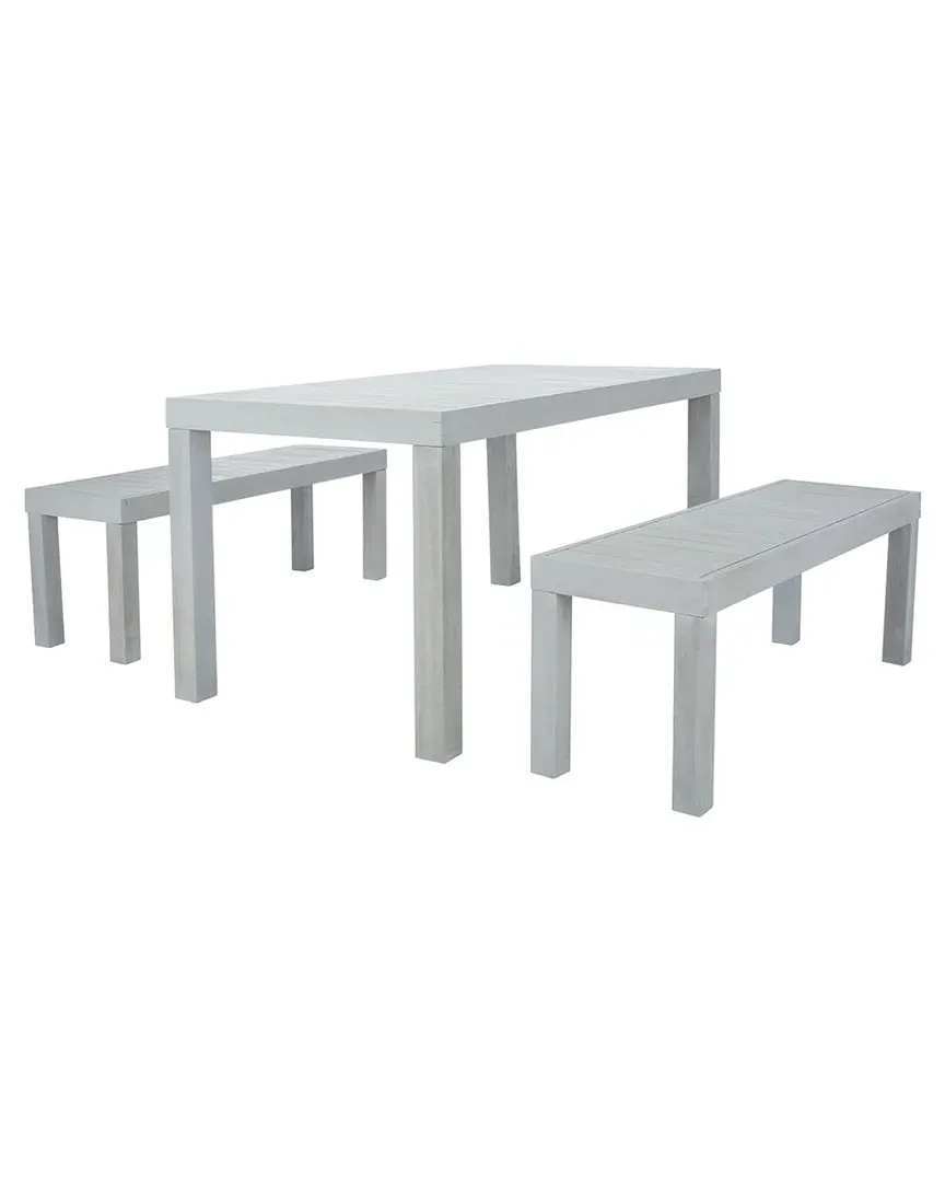Dario 3 Piece Dining Set with Two Benches - Grey, Wood image