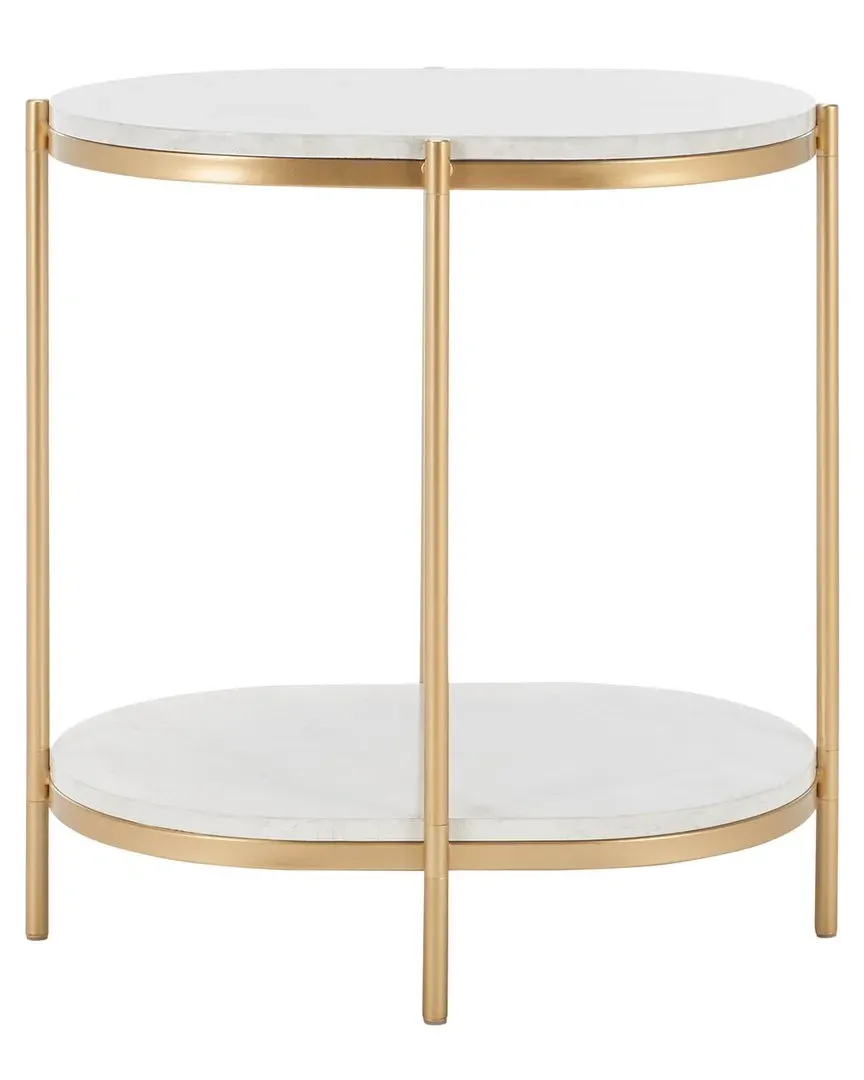 Dove 2-Tier End Table - White Marble, Gold Metal image