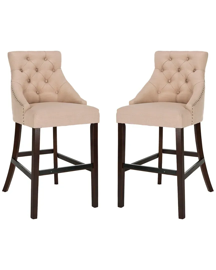 Eleni Tufted Bar Stools Set of 2 - Beige, Linen