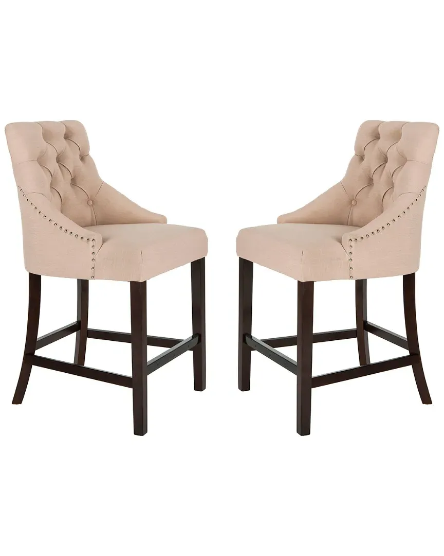 Eleni Tufted Counter Stools Set of 2 - Beige, Linen