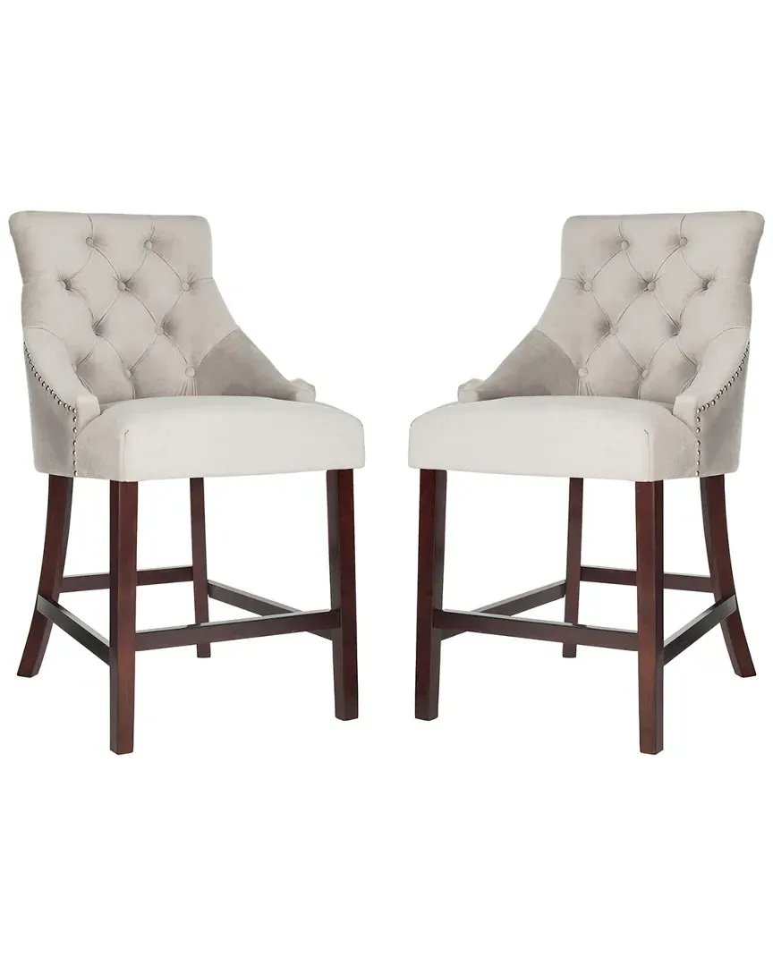 Eleni Tufted Counter Stools Set of 2 - Grey, Velvet
