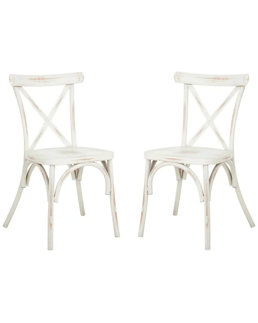 Elia Set of 2 Outdoor Stackable Chairs - Distressed White, Metal
