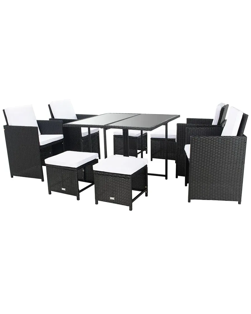 Enerson Outdoor Dining Set with Ottomans - Black, Wicker