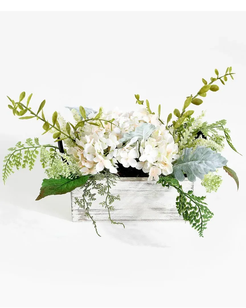 Faux 13in Hydrangea Potted Arrangement - Green image
