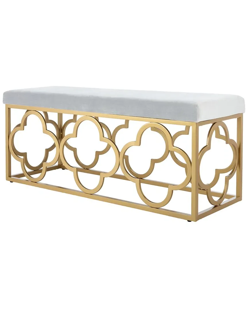 Fleur Rectangle Bench - Grey, Velvet