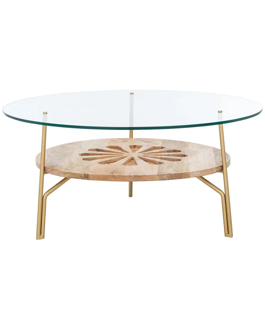 Flora Round Coffee Table - Natural, Brass
