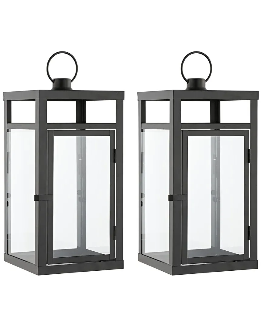 Fraleigh Small Outdoor Lantern Set - Black, Metal