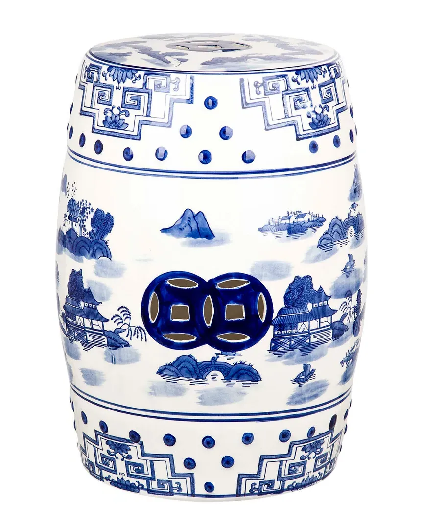 Gateless Mist Chinoiseries Outdoor Garden Stool - Blue, Ceramic image
