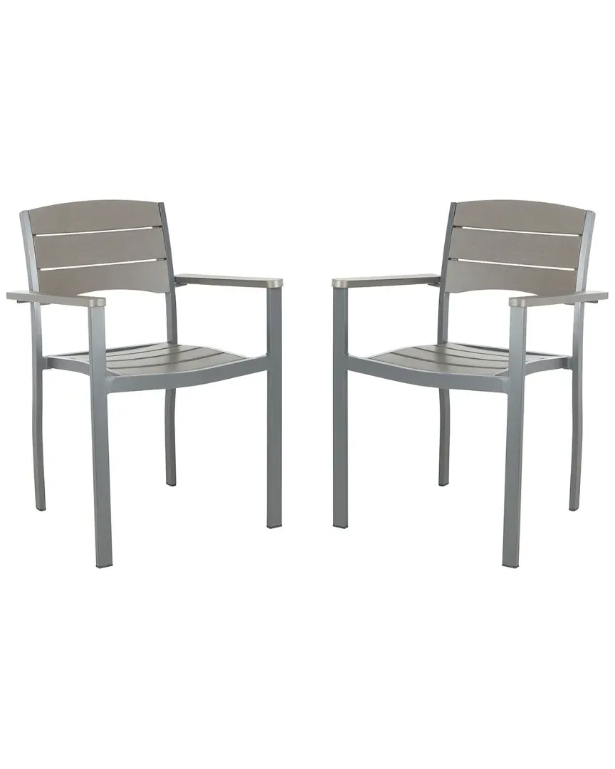 Gerhardt Set of 2 Outdoor Stackable Chairs - Grey, Wood & Metal