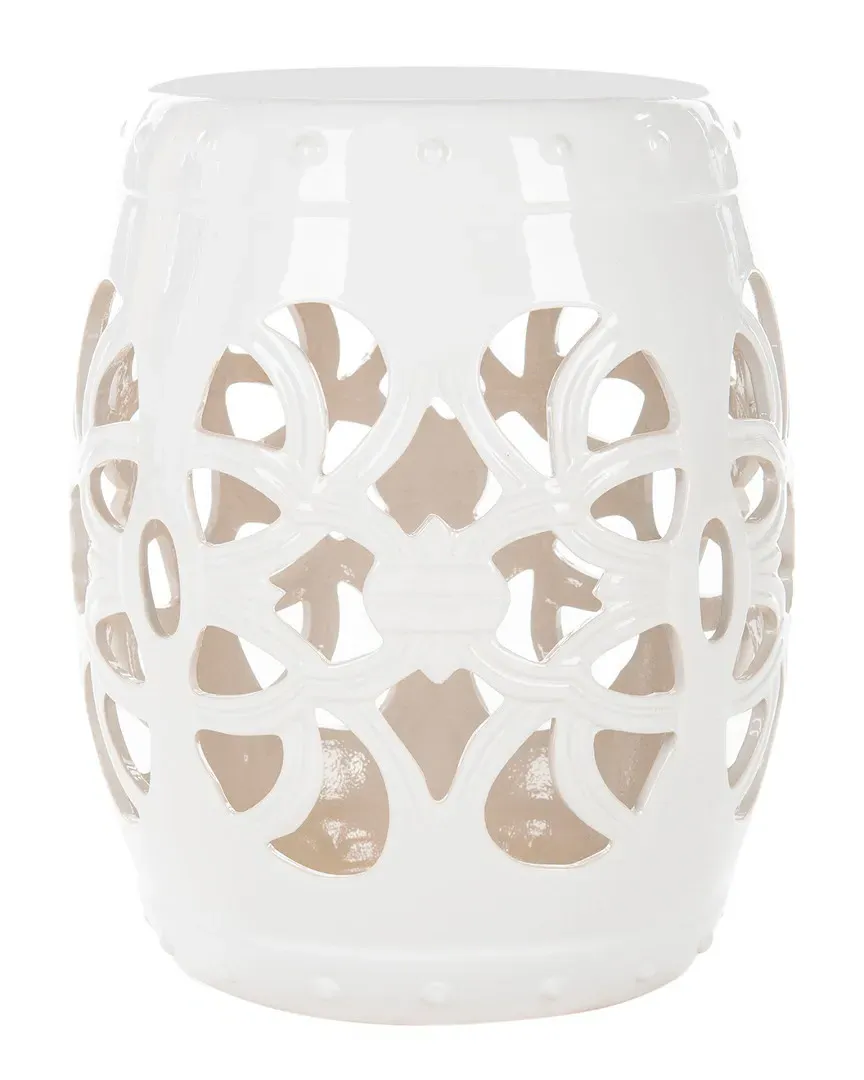 Imperial Vine Garden Stool - White, Glazed Ceramic